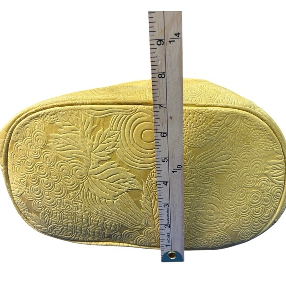 Vintage Baganda Genuine Leather Yellow Gold Embossed Floral Tote Shoulder Bag - Picture 13 of 15